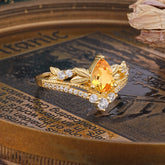 Nature-Inspired Pear-Cut Natural Citrine Couple's Engagement Ring Set